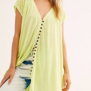 Free People Lime Yellow Highland Oversized Button Down Top
